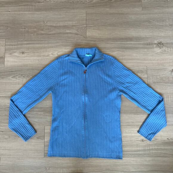 J. Mclaughlin Blue Ribbed Full-Zip Mock Neck Cardigan Sweater Women's Size XL - Picture 1 of 5
